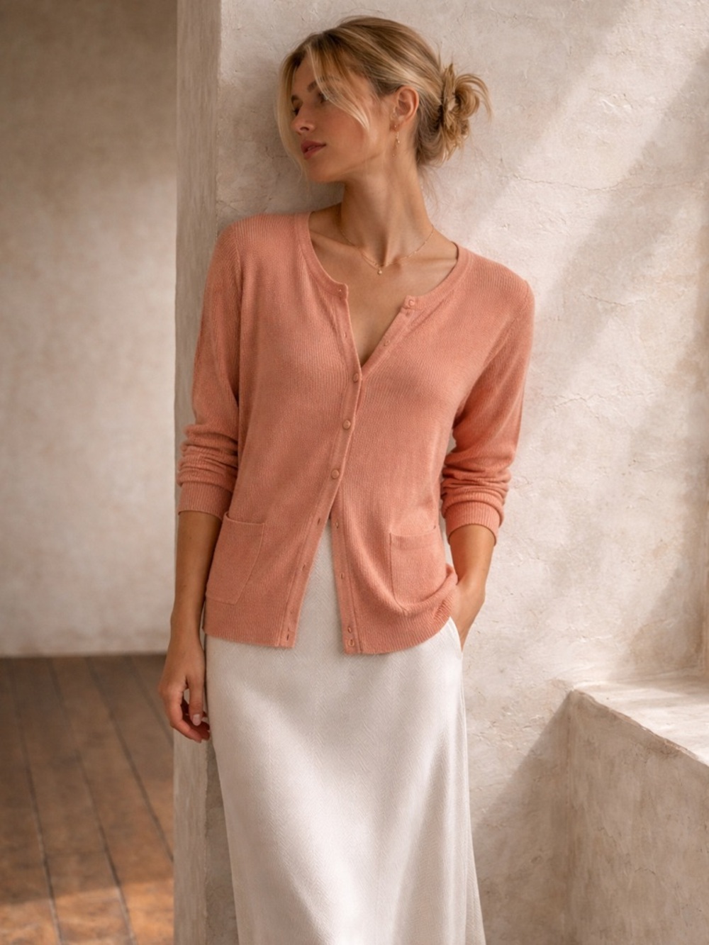 Vintage | Silk Knit Cardigan | Dusty Peach | XL